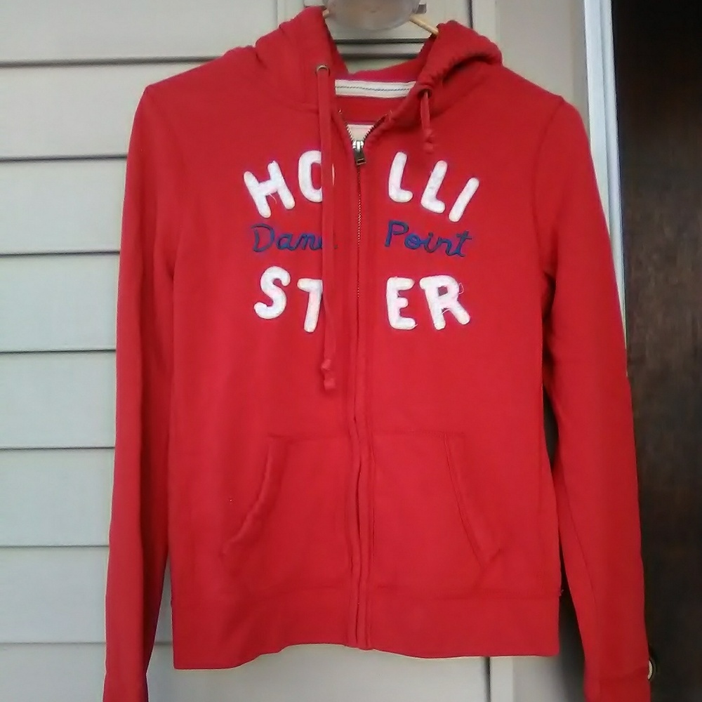 Hollister full zip hoodie red and white blue